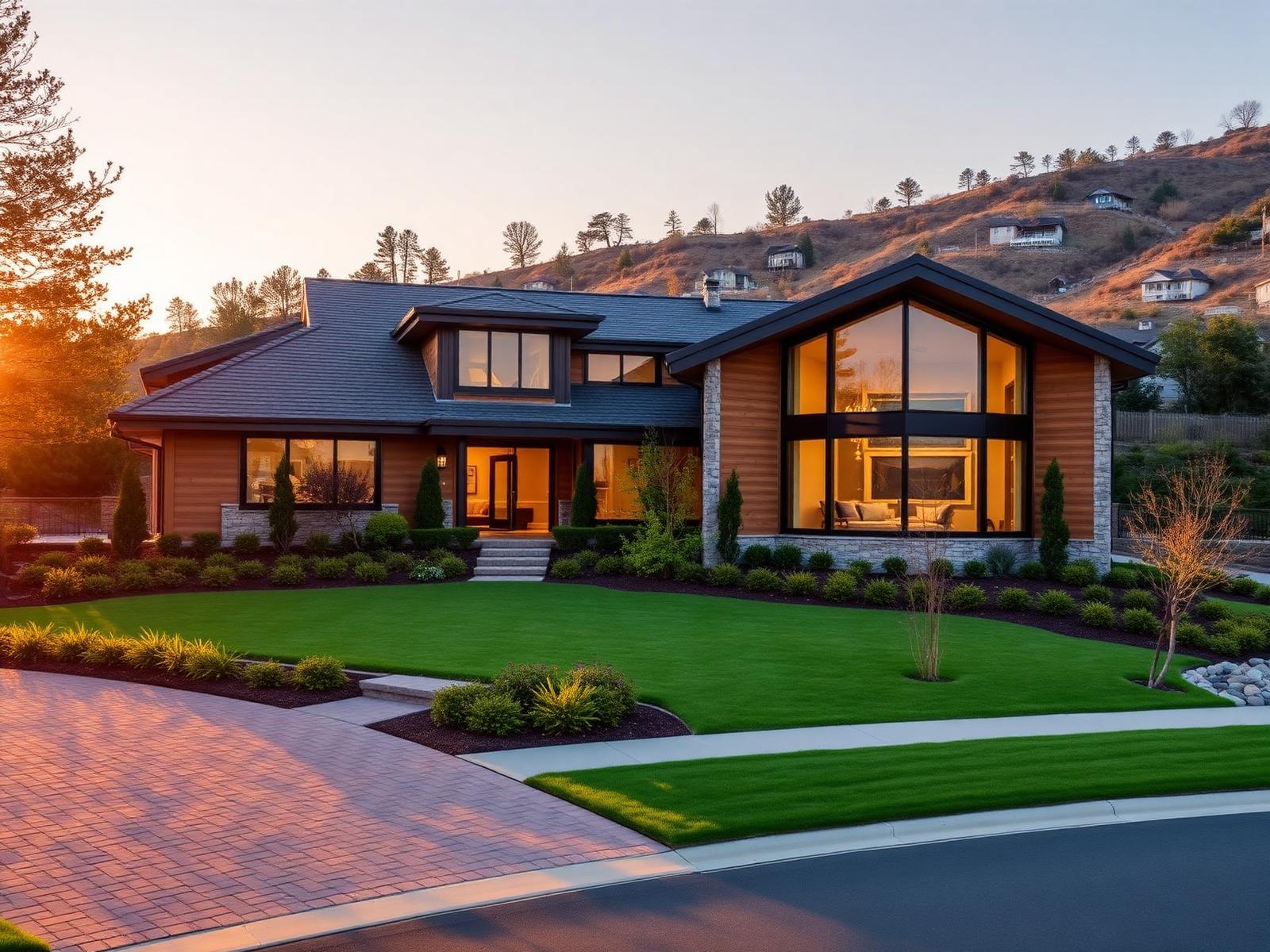 Modern luxury home at golden hour